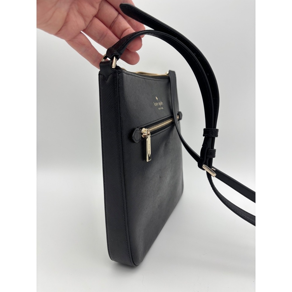 KATE SPADE New York‎ Black Leather Crossbody Bag Saffiano Sadie Gold Thin Purse - Picture 10 of 15